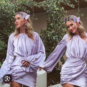 Steal! This House of CB kate orchid satin wrap front mini dress size xsmall